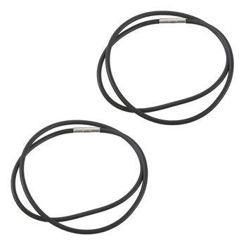 2X3 мм Ожерелье из черного резинового шнура с застежкой из нержавеющей стали - 18 дюймов
