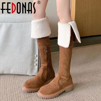FEDONAS, зимние теплые женские сапоги выше колена, популярные зимние ботинки с пряжкой на молнии, повседневные офисные высокие ботинки, женская обувь