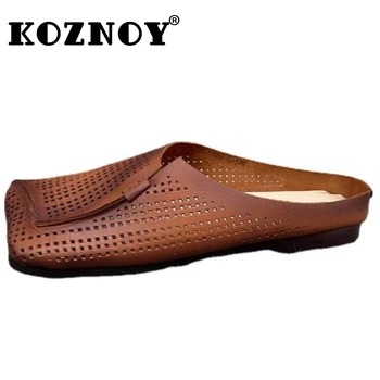 Koznoy / Удобные Лоферы с квадратным носком 1,5 см, Женские туфли на платформе и танкетке из натуральной кожи, Полые Модные женские летние сандалии, Обувь