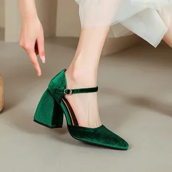 Большой размер, оверсайз, женские туфли Mary Jane на толстом каблуке с острым носком, женская обувь с простым и элегантным дизайном