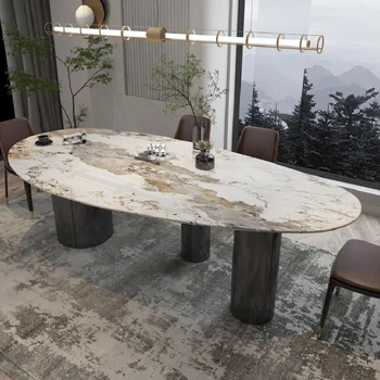 Дизайнерский минималистичный роскошный обеденный стол из камня в стиле минимализм, современный свет, роскошный высококачественный овальный обеденный стол с каплями воды