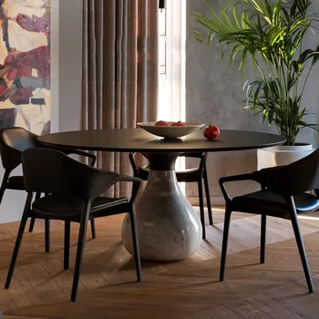 Импортированный круглый стол из натурального мрамора, стулья из итальянского стола на заказ