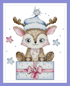 Набор для вышивания крестиком Joy Sunday с предварительной печатью, сделай сам, простой узор Aida, 14/11-каратный набор для вышивания из тисненой ткани-Рождественский олень