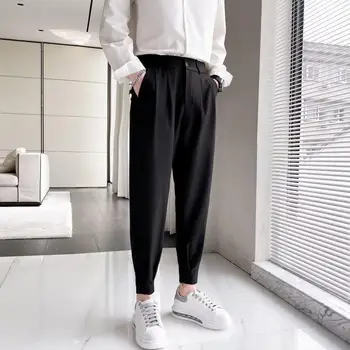 Новые модные весенне-летние брюки Мужские Брюки с зауженным низом в Корейском стиле, белые, Хаки, черные, повседневные брюки с эластичной резинкой на талии, мужские