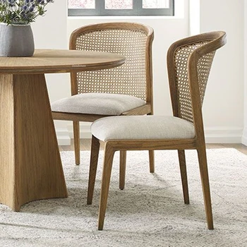Обеденные стулья в стиле ретро, Кухонная мебель, Домашний стул с плетеной спинкой из ротанга, Дизайнерский стул для учебы из массива дерева высокого класса B
