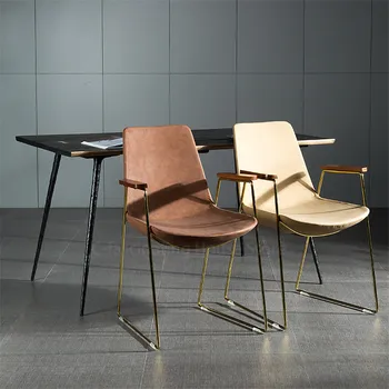 Обеденный стул из скандинавского металла и искусственной кожи, Повседневное Кресло для переговоров, Ресторанный стул, Легкие Роскошные стулья, Стулья для столовой