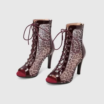 Обувь для девочек 2023, Модные женские босоножки на тонком каблуке со шнуровкой, Летние модные вечерние босоножки на высоком каблуке с леопардовым принтом, Босоножки с открытым носком