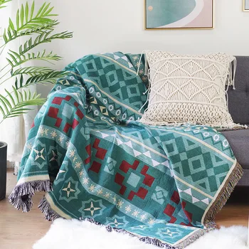 Одеяло для дивана в скандинавском стиле, модное двустороннее полотенце для дивана, вязаный ковер с богемной геометрической абстракцией, декор, покрывало, пледы