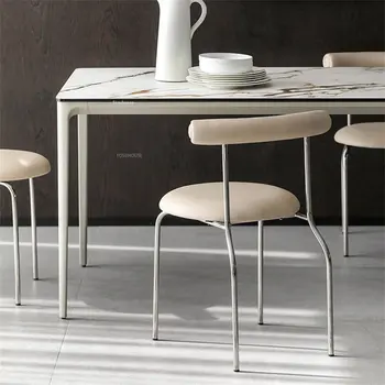 Современные обеденные стулья для кухонной мебели Бытовой Обеденный стул для маленькой квартиры Простые шезлонги из нержавеющей стали
