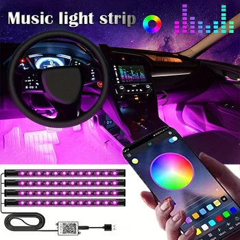 1 шт. светодиодная музыкальная панель 48 светодиодов USB smart Bluetooth APP control, многоцветная водонепроницаемая панель освещения салона автомобиля RGB