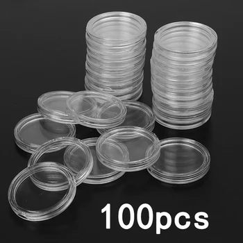 100шт Прозрачный Пластиковый держатель для монет, коробка для сбора монет, футляр для хранения монет, капсулы, защитные коробки, содержимое