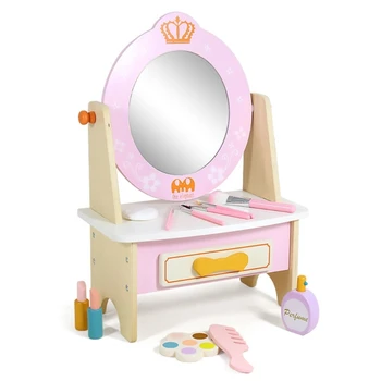 12 шт., детские наборы для макияжа для девочек, набор игрушек для макияжа, чтобы нарядиться, притвориться красавицей, туалетный столик с деревянным столиком, подарок на день рождения