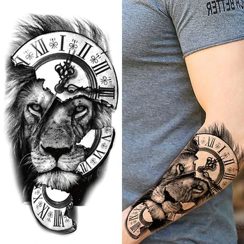 1шт Водонепроницаемые временные татуировки Льва, поддельные наклейки, рука, Крутое искусство, черные Переводные часы, тату-наклейка, Татуировка и боди-арт