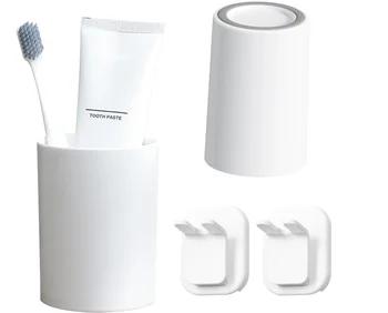 2 шт. Белые стаканчики для зубных щеток с держателем, стаканчики для ванной многоразового использования с самоклеящимся крючком, стаканчик для полоскания рта небьющийся, пластик легкий