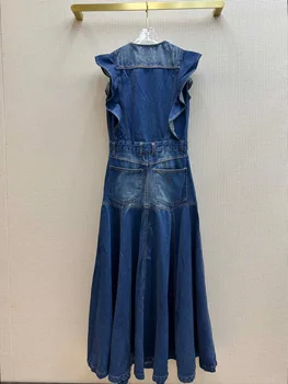 2023 Высококачественное Модное Легкое Роскошное женское Длинное платье из джинсовой ткани в курортном стиле для корейских девушек с рюшами на рукавах Y2k