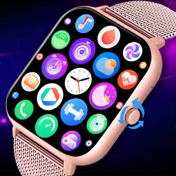 2023 Женские смарт-часы с пользовательским циферблатом, вызов по Bluetooth, воспроизведение музыки, водонепроницаемые смарт-часы с полным сенсорным экраном, часы-браслет для Android IOS