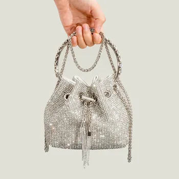 2023 Новые сумки через плечо с бриллиантовой цепочкой от известного дизайнера, высококачественные женские кошельки и сумки, роскошные модные сумки-ведра