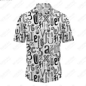 2023 Повседневная Большая Винтажная Мужская рубашка С 3D Принтом, Мужская Черно-Белая рубашка С Буквенным Рисунком, Простой Модный Топ С Коротким рукавом 5xl