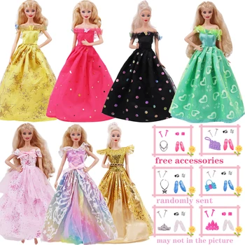 2023 Последнее платье Barbies Princess Dress + Высокие каблуки + украшения Подходит для аксессуаров для кукол длиной 30 см, одежда 1/6 BJD, подарок для кукольного домика