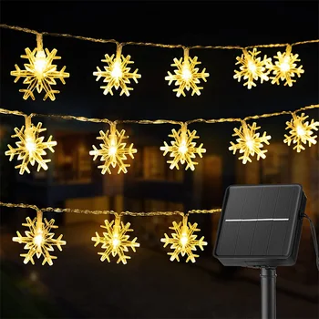 2023 Солнечные струнные фонари Наружные Светодиодные Рождественские Снежные фонари Водонепроницаемый Внутренний дворик на солнечных батареях для декора вечеринки в саду 024