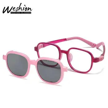 2024 Новые Детские Солнцезащитные очки с поляризованным зажимом Для мальчиков и девочек, Индивидуальные очки для близорукости, очки для дальнозоркости, Квадратная Мягкая оправа для очков 5-12 лет