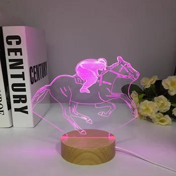 3D лампа Скачки Верховая езда Лучший подарок для семьи Сенсорный датчик Деревянная светодиодная лампа-ночник Фестивальный подарок Прямая поставка