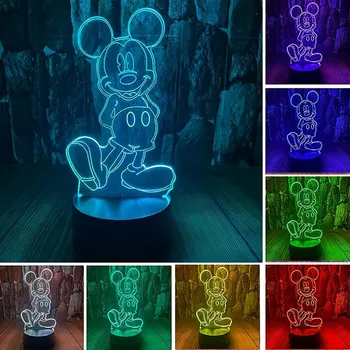 3D Ночник из мультфильма Диснея с Минни Микки Маус, Акриловый сенсорный светильник, 3D иллюзионная лампа, Декоративная настольная лампа для спальни, подарок ребенку
