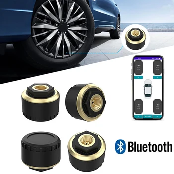 4ШТ Беспроводная система контроля давления в шинах Bluetooth 5.0 TPMS Внешняя сигнализация Автомобильный датчик давления в шинах Универсальный Android iOS
