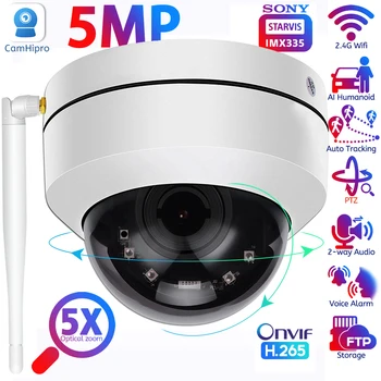5MP 5-кратный оптический зум PTZ WiFi купольная камера наружная камера безопасности для обнаружения человека/автомобиля RTSP FTP IP-камеры с автоматическим отслеживанием в помещении CamHi