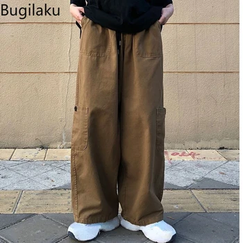 Bugilaku Американская пара для хай-стрит, брюки для работы, Весенне-осенняя мода, Свободные, Универсальные, широкие, прямые повседневные брюки