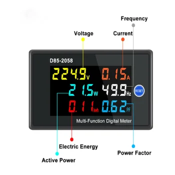 D85-2058 однофазная цифровая ЖК-панель переменного тока с прибором для контроля напряжения, тока, частоты и мощности