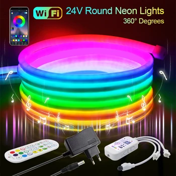DC 24V WiFi Bluetooth WS2811 Неоновый свет Dream Color Водонепроницаемая RGB Подсветка на 360 градусов Гибкая лента Скотч Веревка Набор светодиодных лент