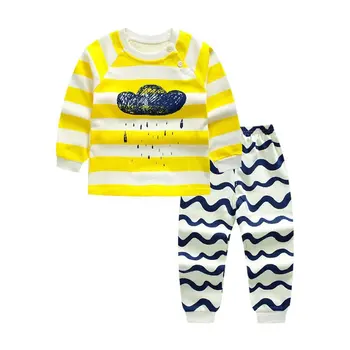 DZYECI, комплект для маленьких мальчиков и девочек, Модная детская футболка с принтом, Топ + Полосатые брюки, 2 шт., Пижамная одежда