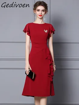 Gedivoen, Летнее дизайнерское элегантное вечернее платье, Женская брошь с круглым вырезом, Высокая эластичная талия, разрез, оборки, мини-платье в стиле пэчворк