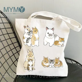 Kawaii Cats Повседневные сумки через плечо для девочек, милая сумка для покупок с животными, холщовые сумки, модная сумка для покупок, дорожные аксессуары