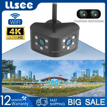 LLSEE Двухобъективная камера видеонаблюдения с 4K 8MP 8-кратным зумом, Беспроводная WiFi, наружная водонепроницаемая камера безопасности, Беспроводная сверхширокоугольная 180-линейная камера