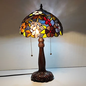 LongHuiJing 12-дюймовый Европейский цветочный витражный абажур Настольные лампы со стеклянным абажуром Тиффани Настольные лампы с основанием из цинкового сплава