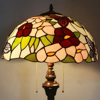 LongHuiJing 16-дюймовая бабочка с цветочным витражом из стекла, торшер Тиффани, стоячие светильники на основе смолы