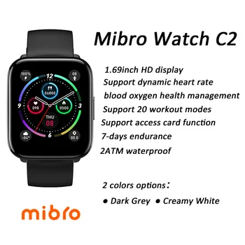 Mibro Watch C2 1,69-дюймовый HD-экран 24-часовой мониторинг сердечного ритма 20 спортивных режимов 2ATM Водонепроницаемые смарт-часы для мужчин и женщин