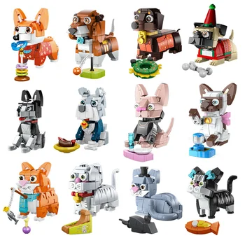 MOC Bricks Фигурки животных, набор зоопарка, строительные блоки, кошка, собака, Медведь, Игрушки для девочек, мальчиков, Городские друзья, аксессуары