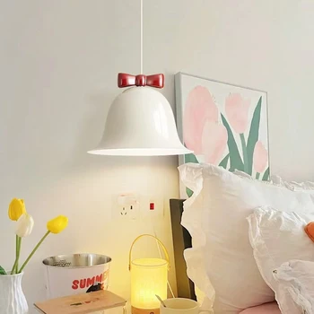 SANDYHA Nordic Living Светодиодная лампа Балконный колокольчик Люстра с бантом Креативный простой прикроватный подвесной светильник для столовой Детской комнаты