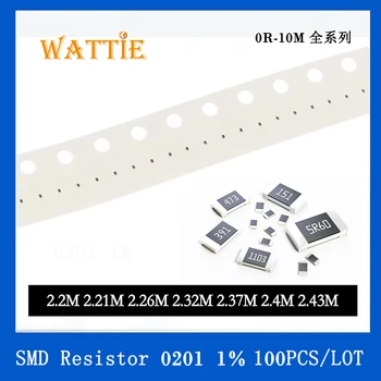 SMD резистор 0201 1% 2,2 М 2,21 М 2,26 М 2,32 М 2,37 М 2,4 М 2,43 М 100 шт./лот микросхемные резисторы 1/20 Вт 0,6 мм *0,3 мм