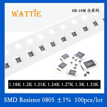 SMD резистор 0805 1% 1.18K 1.2K 1.21K 1.24K 1.27K 1.3K 1.33K 100 шт./лот микросхемные резисторы 1/8 Вт 2.0 мм * 1.2 мм