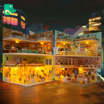 TUNJILOOL 1200 шт. + Микро Строительные блоки Модель Цветочной кофейни DIY Алмазные кирпичи со световыми игрушками для детей и взрослых в подарок