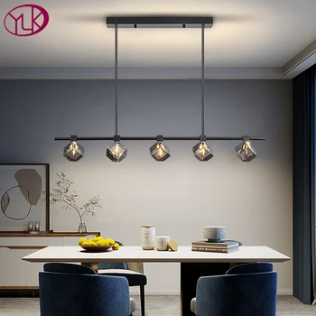 YOULAIKE Новая современная хрустальная люстра для столовой, подвесной светодиодный светильник на остров в одном стиле, хром/черный хрустальный блеск