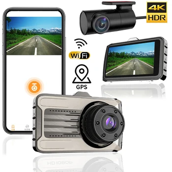 Автомобильный Видеорегистратор 4K WIFI GPS Dash Cam Ultra HD 3840*2160P Видеорегистратор Для Автоматического Вождения Передняя Камера Заднего Вида Двойной Объектив Автомобиля Черный Ящик