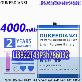 Аккумулятор GUKEEDIANZI Li3822T43P3h786032 4000 мАч Для ZTE Blade T660 T663 V6 D6 X7 Z7 A511 A513 A515 BA511 BA513 BA515 Batteria