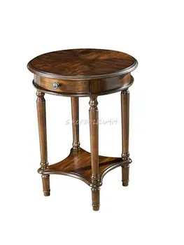Американский журнальный столик из массива дерева в средневековом стиле, Прикроватная тумбочка, Простой диван, Приставной столик, Подставка для цветов, Место для хранения вещей, Маленький Круглый столик