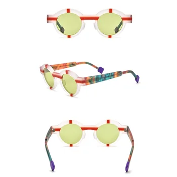 Белые Оптические Красочные Круглые Толстые ацетатные Женские Мужские солнцезащитные очки с защитой от UV400, винтажные Классические поляризованные солнцезащитные очки в стиле ретро 19282
