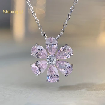 Блестящее Серебряное ожерелье с розовым драгоценным камнем U S925 для женщин и девочек, 5A Циркон, Изысканные ювелирные изделия, Летний Подарок